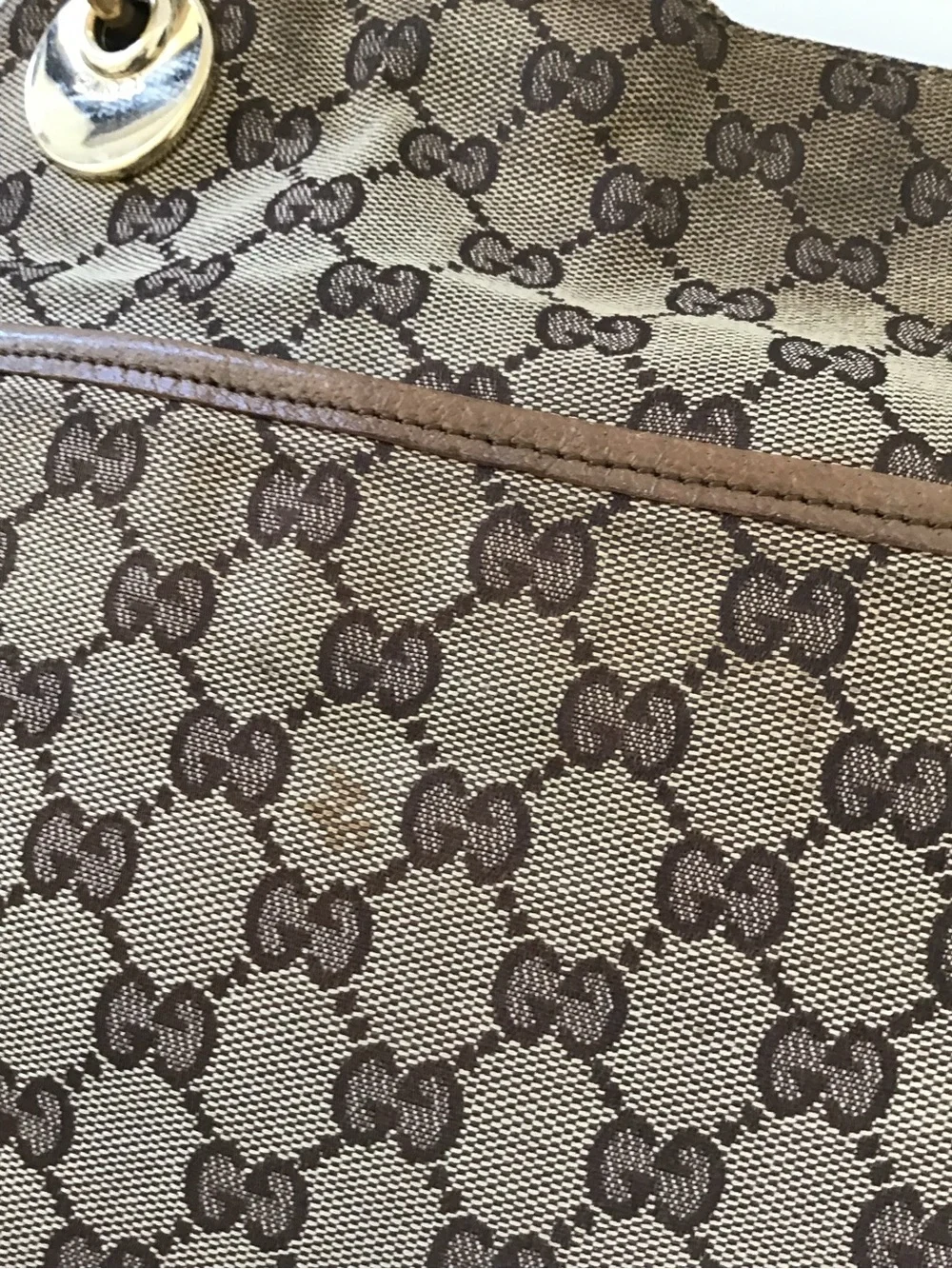 Gucci GG Canvas Eclipse Shoulder Bag Beige Brown Monogram Leather Trim Italy - Picture 15 of 15